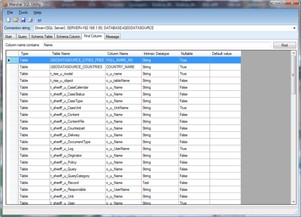 Find Column, find columns matching a pattern in your database